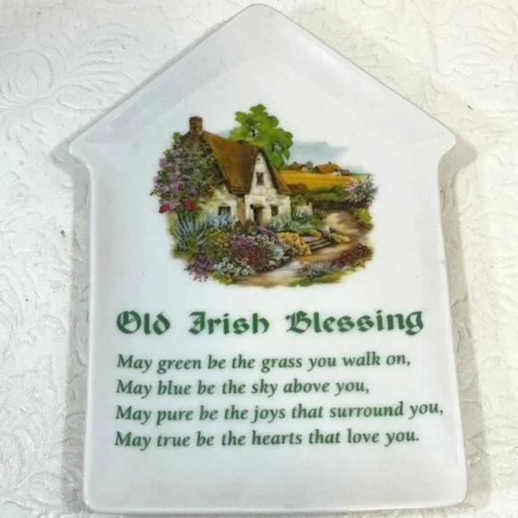 VTG Old Irish Blessing Ceramic Wall Hanging Cottage Scene Plaque Art 4.4"x6.5" - Picture 2 of 11